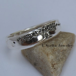 Tree Wedding Band / Tree of Life Ring / Silver Tree Ring / Sz. 6.75 and under Women's single band / Tapered Band / engraving Celtic harmony
