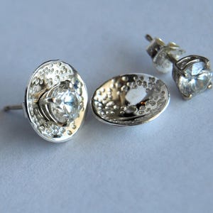 Silver Ear Jackets Earring Stud enhancers, Sterling, Dotted Texture, Aquamarine studs