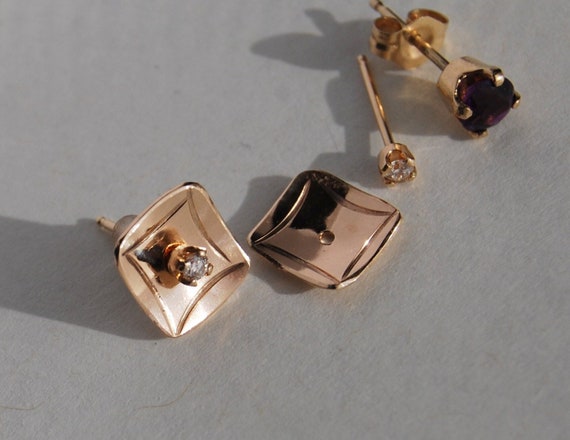 Gold Ear Jackets Square 14K Yellow Gold Earring Enhancers