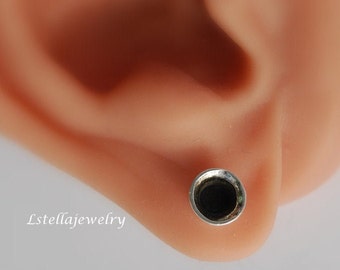 Faux Plug Earrings / Siver Tube Earrings / Post Imitation Plug / Pierced Faux Plug / Sterling Dark Earrings / inside polished outside silver