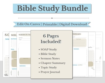 Digital Bible Study, Printable Bible Template, Bible Summary, SOAP Prayer Journal, Faith Reflection, GoodNotes Notability, Canva Editable