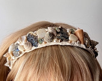 Seashell Headband, Beach Wedding Hair Band, Beach Coastal Hair Accessory, Seashell Crown Tiara, Mermaid Costume, Abalone Shell Hair Jewelry