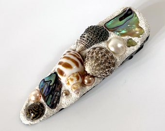 Seashell Hair Clip, Beach Boho Barrette, Ocean Theme Decorative Hair Grip, Abalone Hair Slide, Real Shell & Swarovski Pearl Hair Accessory