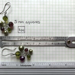 Swarovski Crystal and Pearl Earrings, Burgundy and Olive Green Dangle Drop Earrings, Wired Branch Earrings, Colourful Chandelier Earrings image 10