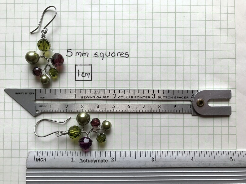 Swarovski Crystal and Pearl Earrings, Burgundy and Olive Green Dangle Drop Earrings, Wired Branch Earrings, Colourful Chandelier Earrings image 10