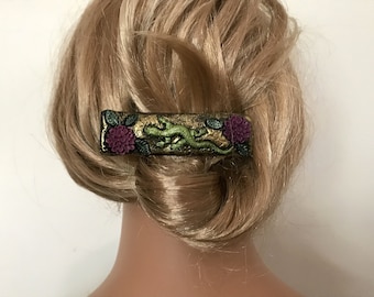 Reptile Hair Clip, Lizard Hair Grip, Gecko Barrette,Decorative Hair Jewelry,Purple Flower Hair Ornament,Unique Up Do Hair Slide,Gift for Her