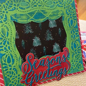 Zes handgemaakte kerst wenskaarten met enveloppen collage mixed media gretagem