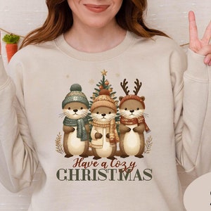 Christmas Otters Lights Sweatshirt, Animal Lover Sweater, Otters Christmas Hoodie, Otter Lover Christmas Sweater, Sea Animal Christmas Shirt
