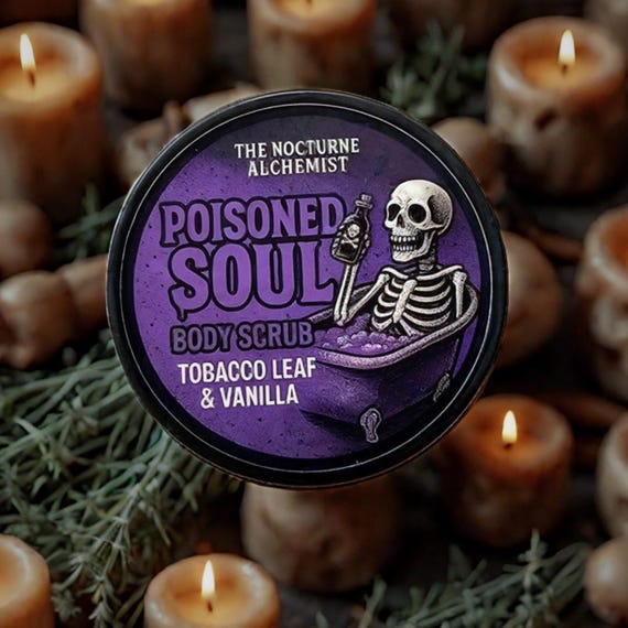 Poisoned Soul Tobacco Vanilla Exfoliating Dead Sea Salt Body Scrub. Gothic  Body Care. Witchy Gift Idea for Him & Her. Spooky Bath Cosmetics