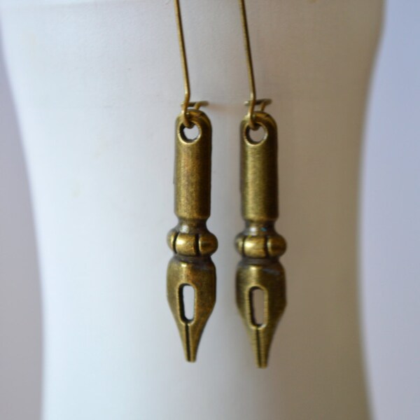 Pen Earrings, Bronze Earrings, Writing Earrings, Writer Earrings, Teacher Earrings, School Earrings