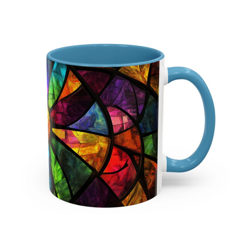 Kleurrijke koffiemok in gebrandschilderd glasstijl Levendige kunst Mok 4 Thuis Uniek cadeau 4 Koffieliefhebbers Gezellige mok 4 Feestdagen Decoratief keukengerei afbeelding 3