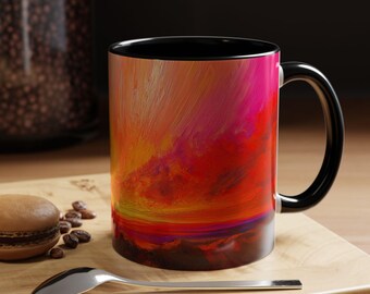 Vibrant Sunset Accent Coffee Mug Colorful Art Mug for Coffee Lovers Perfect Gift for Nature Enthusiasts Unique Kitchen Decor