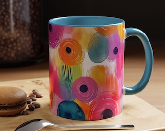 Vibrant Abstract Coffee Mug  Colorful Drinkware for Art Lovers Gift for Birthdays Home Decor Office Vibes Unique Wedding Favors