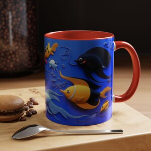 Whimsical Fish Coffee Mug  Colorful Aquatic Design Perfect for Ocean Lovers Nautical Home Decor Birthday Gift Florals