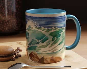 Tasse à café accent vague océan Cadeau pour amoureux de la plage Décoration de cuisine côtière Mug amateur de nature Cadeau unique verres en céramique pour les amoureux de la mer