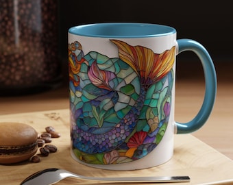 Taza de café de sirena de vidrio coloreado, taza de cerámica colorida, regalo para amantes del mar, artículos únicos para beber para la decoración del hogar oceánico.
