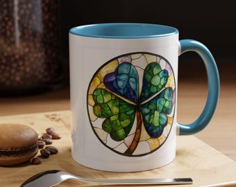 Stained Glass Style Clover Coffee Mug  Perfect Gift for St. Patrick's Day Irish Decor Nature Lovers Home Office or Collectibles