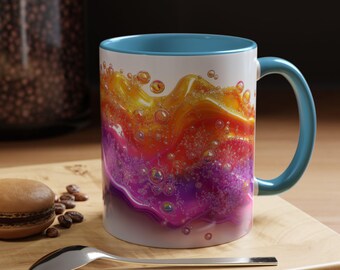 Colorful Bubble Wave Accent Coffee Mug Rainbow Drinkware Unique Gift for Coffee Lovers Colorful Home Decor Fun Kitchenware