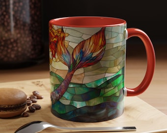 Mermaid Stained Glass Coffee Mug  Colorful Ocean Mug Gift for Beach Lovers Mermaid Decor Unique Drinkware Inspirational Mug