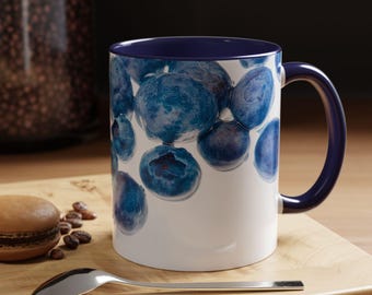 Blueberry Accent Coffee Mug  Perfect for Fruit Lovers Kitchen Decor Gift for Friends Unique Beverage Holder Fun Drinkware