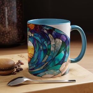 Stained Glass Ocean Wave Coffee Mug Beach Lover&#39;s Gift Home Decor Vibrant Art Perfect for Coffee and Tea