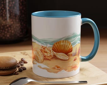 Beach Shells Accent Coffee Mug  Summer Vibes Coastal Decor Gift for Ocean Lovers Beach House Sea Shells Morning Coffee