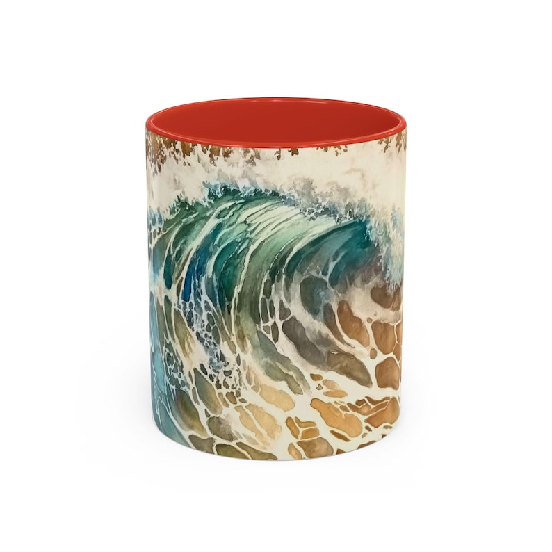 Ocean Wave Accent Coffee Mug Coastal Home Decor Beach Lover Gift Artistic Coffee Cup Ocean Themed Kitchenware Relaxation Gift image 2