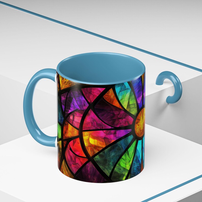 Kleurrijke koffiemok in gebrandschilderd glasstijl Levendige kunst Mok 4 Thuis Uniek cadeau 4 Koffieliefhebbers Gezellige mok 4 Feestdagen Decoratief keukengerei afbeelding 6