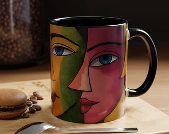 Artistic Accent Coffee Mug Colorful Portrait Mug Unique Gift for Art Lovers Birthday Home Decor Modern Design