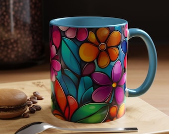 Vibrant Floral Accent Coffee Mug  Colorful Floral Design Gift for Coffee Lovers Birthday Present Mother&#39;s Day Gift for Her