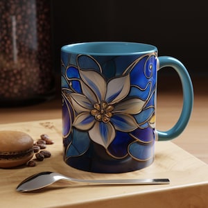 Stained Glass Style Flower Coffee Mug Elegant Floral Mug for Home Decor Unique Gift for Coffee Lovers ArtInspired Tea Cup Blue Floral