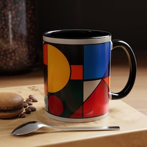 Geometric Accent Coffee Mug Modern Art Mug Colorful Coffee Cup Gift for Art Lovers Unique Home Decor Mug