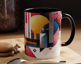 Geometric Art Coffee Mug Colorful Accent Mug for Home Office Gift for Coffee Lovers Abstract Design Morning Brew