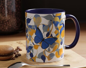 Taza de café con diseño de mariposas, colorida y floral, ideal como regalo para amantes de la naturaleza, decoración de cocina, regalo de cumpleaños, 11 oz, 15 oz