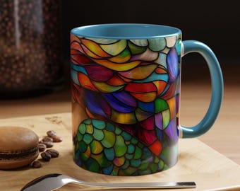 Colorful Mermaid Accent Coffee Mug Unique Art Mug Bohemian Decor Gift Vibrant Drinkware Art Lover Present Home and Kitchen