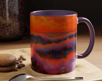 Taza de café con vibrante paisaje de atardecer, regalo perfecto para amantes de la naturaleza, decoración artística para el hogar, taza floral única, linda taza para bebidas calientes