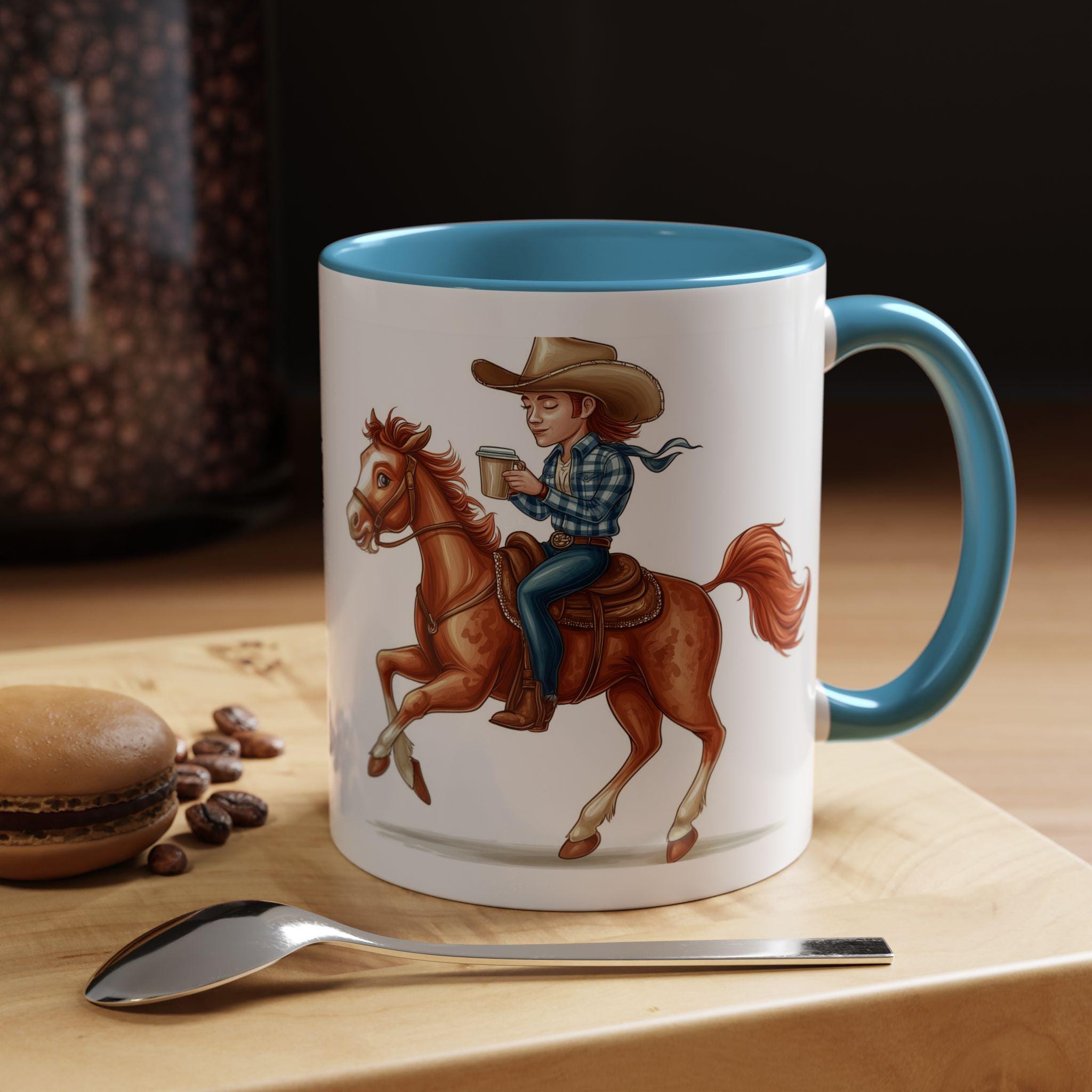 Paseo Road by HiEnd Accents Ranch Life Bronco Set di 4 tazze in ceramica, bianco e nero, stile rustico occidentale
