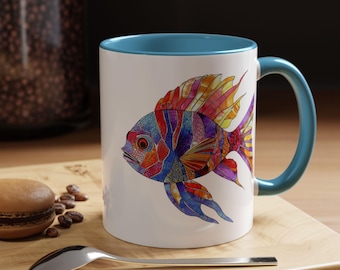 Koffiemok met kleurrijk visontwerp Levendige vismok voor visliefhebbers Uniek cadeau voor waterliefhebbers Op kunst geïnspireerde drinkgerei, perfect voor