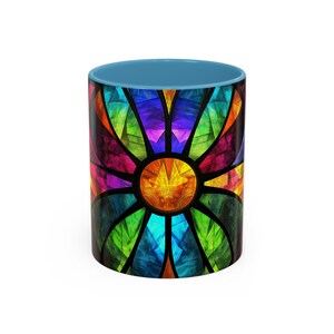 Kleurrijke koffiemok in gebrandschilderd glasstijl Levendige kunst Mok 4 Thuis Uniek cadeau 4 Koffieliefhebbers Gezellige mok 4 Feestdagen Decoratief keukengerei afbeelding 2