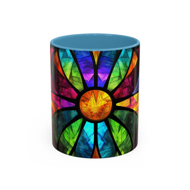 Kleurrijke koffiemok in gebrandschilderd glasstijl Levendige kunst Mok 4 Thuis Uniek cadeau 4 Koffieliefhebbers Gezellige mok 4 Feestdagen Decoratief keukengerei afbeelding 2