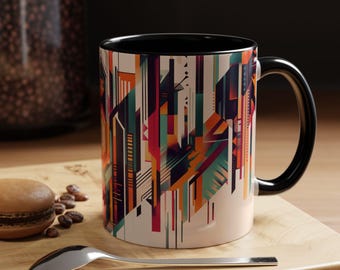 Geometric Accent Coffee Mug Artistic Coffee Cup Unique Ceramic Mug Vibrant Drinkware Colorful Gift for Coffee Lovers Modern Home Decor