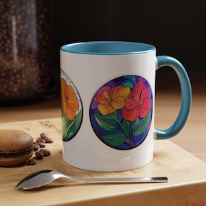 Vintage Floral Stained Glass Coffee Mug Perfect for Garden Lovers Gift for Birthdays Home Decor Artisan Design Tea or Coffee Sipper
