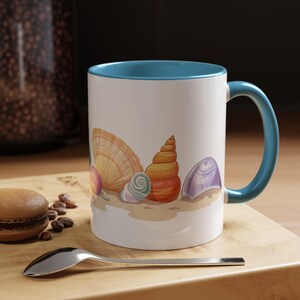BeachThemed Accent Coffee Mug Ocean Lovers Gift Sea Shells Mug Summer Coffee Cup Coastal Decor