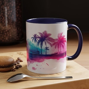Tropical Sunset Coffee Mug Vibrant Beach Mug Palm Tree Coffee Cup Gift for Coffee Lovers Summer Vibes Drinkware