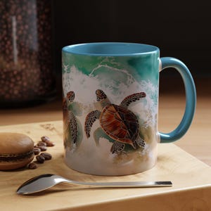Sea Turtle Accent Coffee Mug Coastal Vibes Cup Turtle Lovers Gift Beach Decor Ocean Inspired Mug Nature Lover&#39;s Mug, Gift for Her