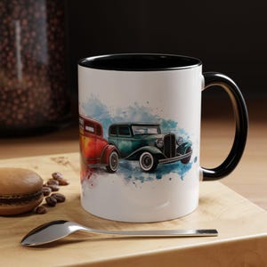 Vintage Car Accent Coffee Mug  Retro Auto Lover Gift Cool Car Enthusiast Mug Classic Vehicle Coffee Cup Gift for Him Father&#39;s Day