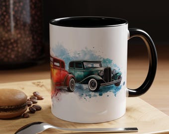 Vintage Car Accent Coffee Mug  Retro Auto Lover Gift Cool Car Enthusiast Mug Classic Vehicle Coffee Cup Gift for Him Father's Day