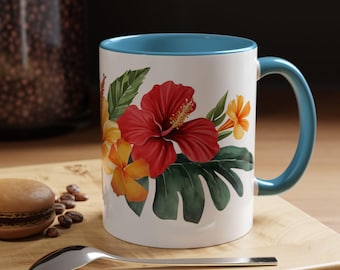Tropical Floral Accent Coffee Mug Perfect for Coffee Lovers Gifts for Her Housewarming Summer Vibes Botanical Decor