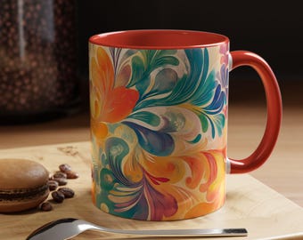 Colorful Artistic Accent Coffee Mug Perfect for Morning Coffee Gift for Art Lovers Floral Design Mug Unique Home Decor