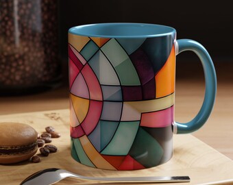 Geometric Accent Coffee Mug Colorful Art Mug Modern Ceramic Mug Unique Gift for Coffee Lovers Vibrant Kitchen Decor